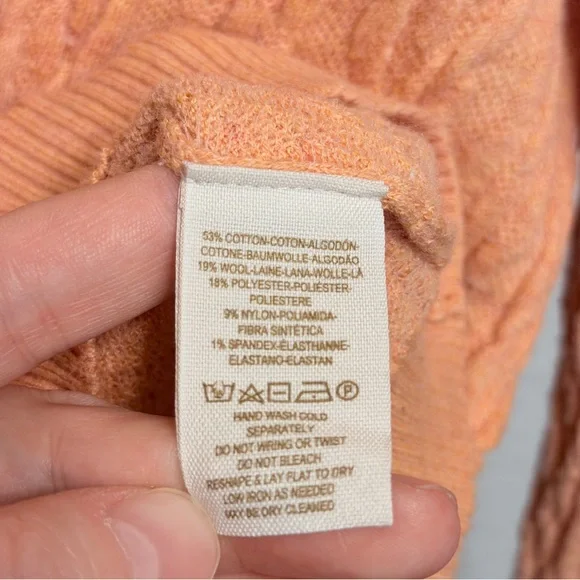 Free People Cropped Peach Scoop Neck Cable Knit Cotton/Wool Sweater - Women’s L - Picture 4 of 5